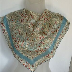 Vintage 100% Silk Paisley Scarf - Blue & Crimson - Hand Rolled Edges